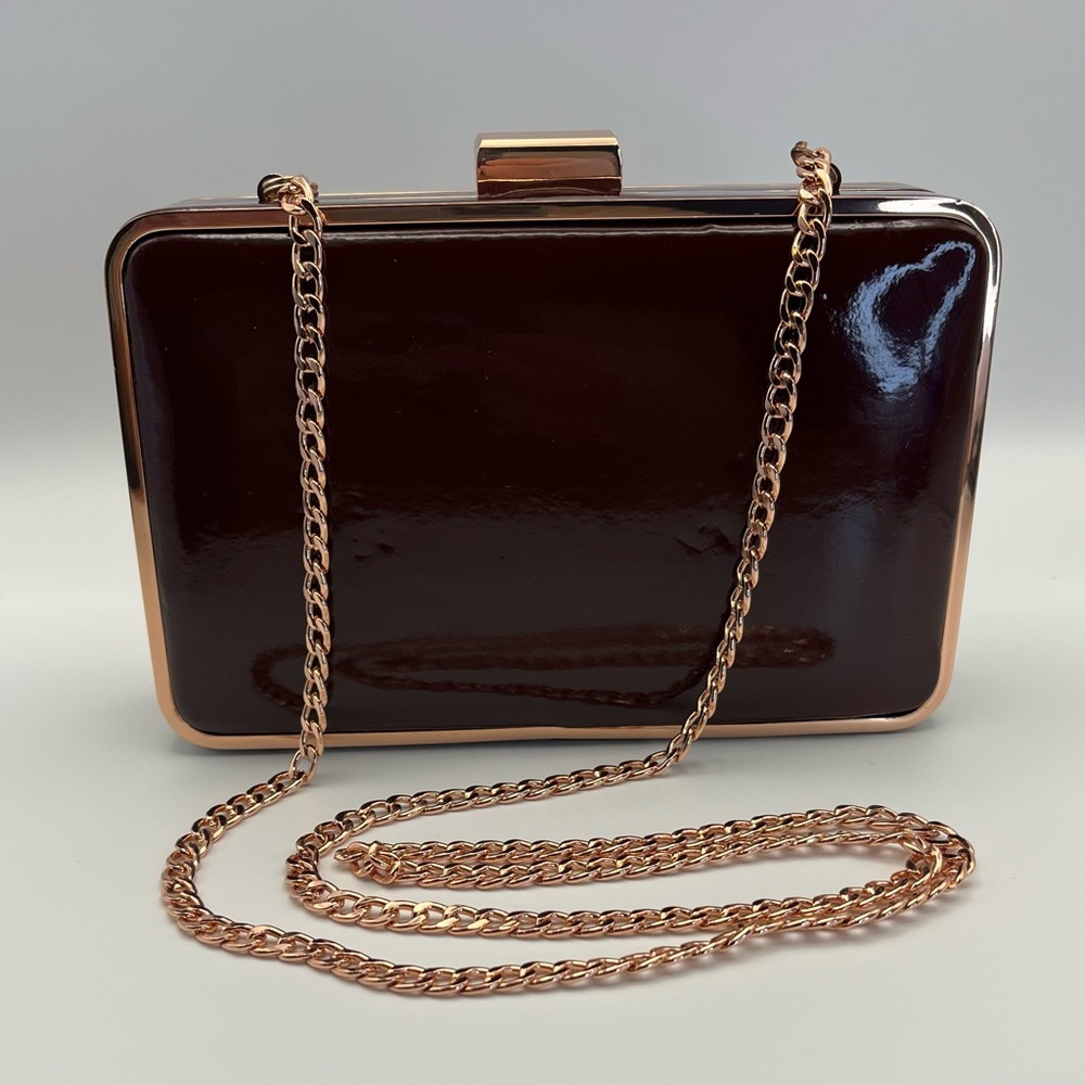 Banana Republic Elegant burgundy Clutch with Rose Gold-Tone Chain